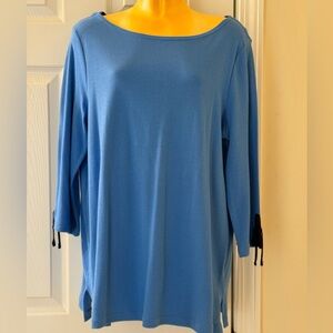 EUC Talbots Blue Tunic Medium 100% Cotton ties on Sleeves Casual Work Fun
